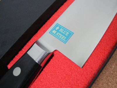 画像3: 三徳包丁　170mm　源利平　青鋼割込み　ツバ付き【送料無料】 (3)