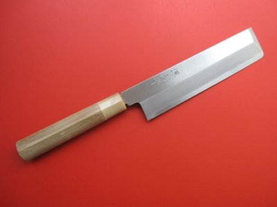 画像1: 薄刃包丁　源利平　白二鋼　霞研ぎ　水牛柄 (1)