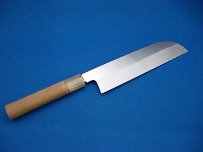 画像1: 鎌薄刃包丁　源利平　白二鋼　霞研ぎ　水牛柄 (1)